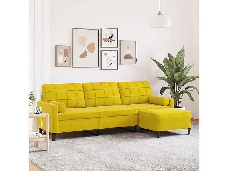 Sofá 3 plazas con reposapiés amarillo 210 cm terciopelo