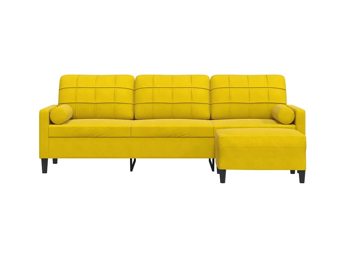 Sofá 3 plazas con reposapiés amarillo 210 cm terciopelo