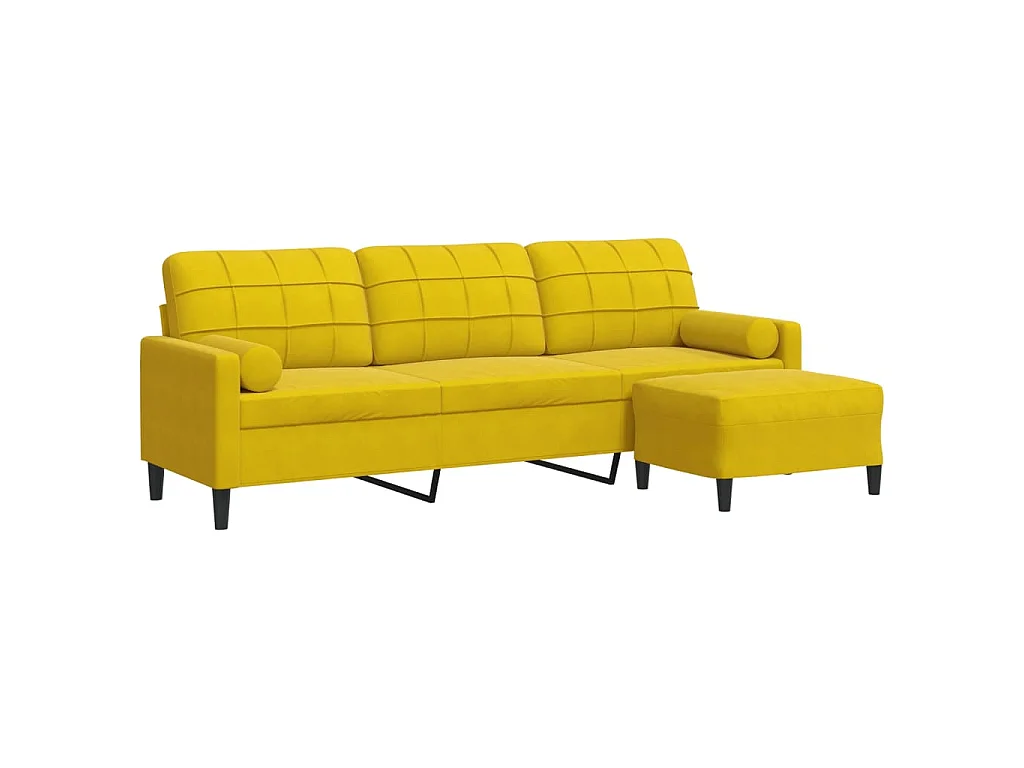 Sofá 3 plazas con reposapiés amarillo 210 cm terciopelo