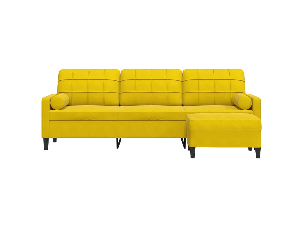 Sofá 3 plazas con reposapiés amarillo 210 cm terciopelo