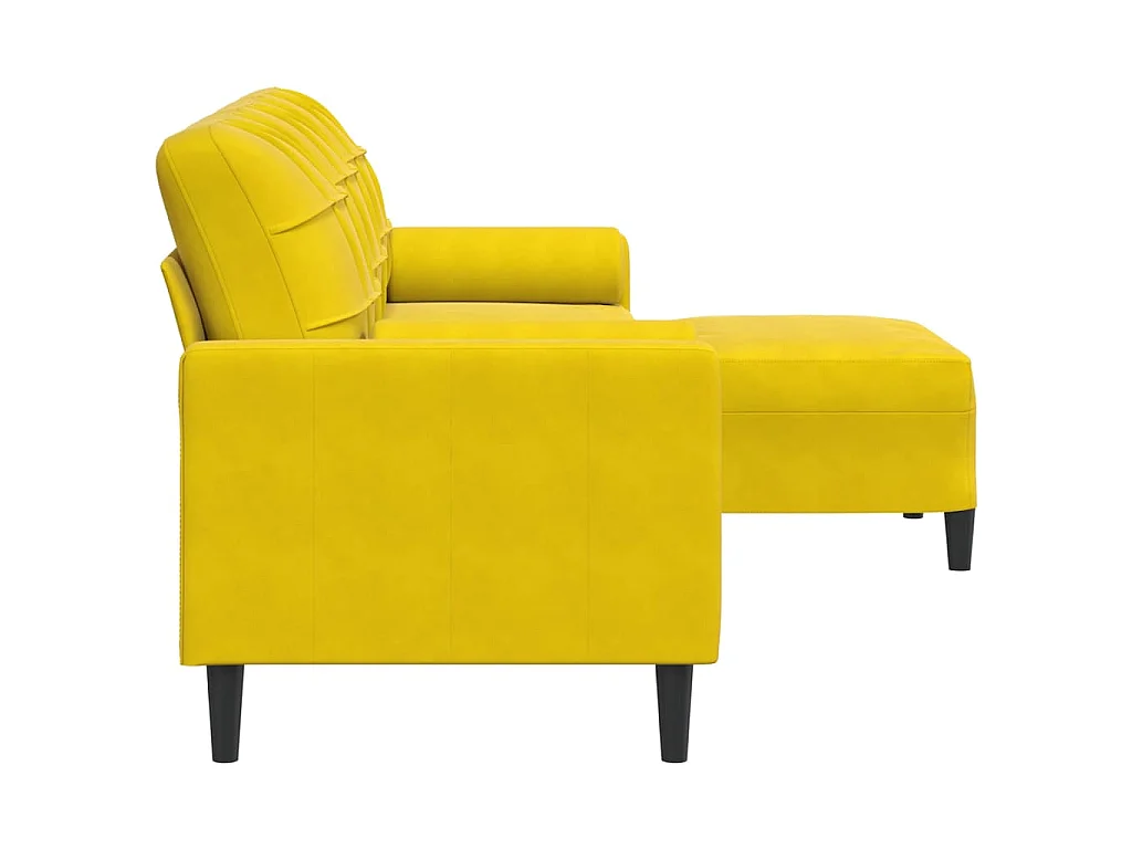 Sofá 3 plazas con reposapiés amarillo 210 cm terciopelo