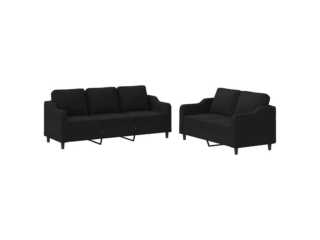 2-teiliges Sofaset mit Kissen, schwarzer Stoff