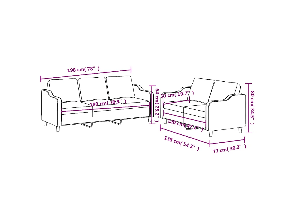 2-teiliges Sofaset mit Kissen, schwarzer Stoff