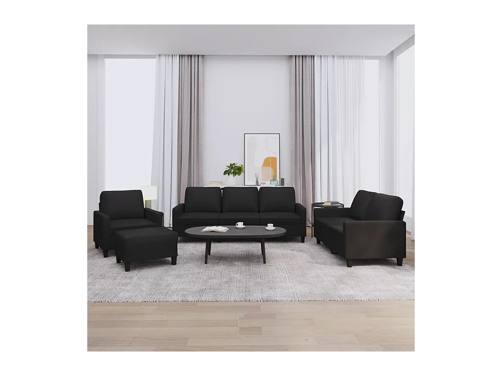 Conjunto de sofá de 4 piezas con cojines de piel sintética negra