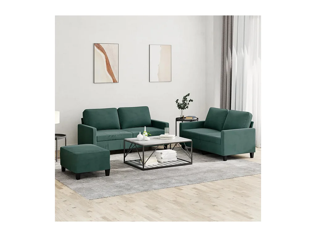 Conjunto de sofá de 3 piezas con cojines Terciopelo Verde Oscuro