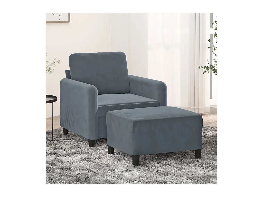 Fauteuil avec repose-pied Gris foncé 60 cm Velours