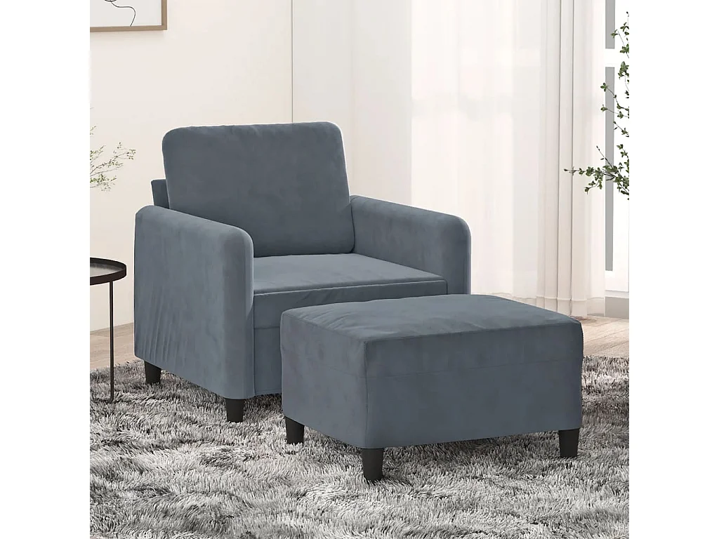 Sillón con reposapiés Gris oscuro 60 cm Terciopelo