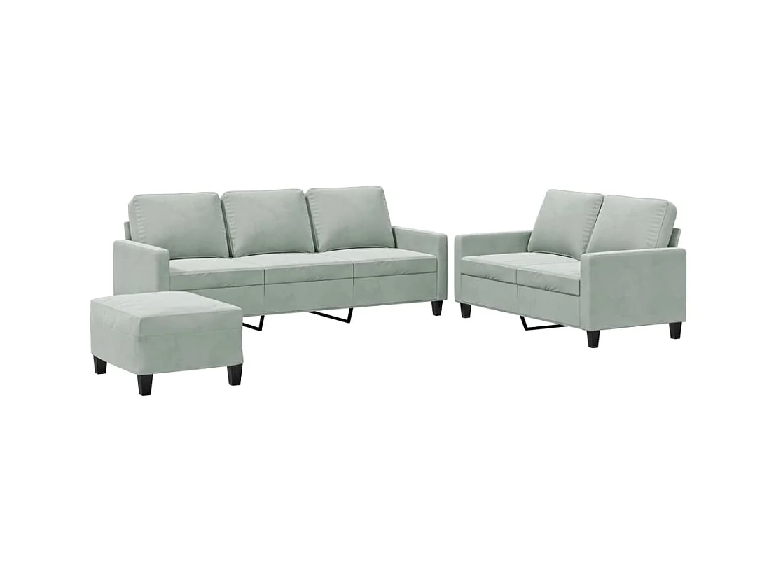 Conjunto de sofá de 3 piezas con cojines Terciopelo Gris Claro