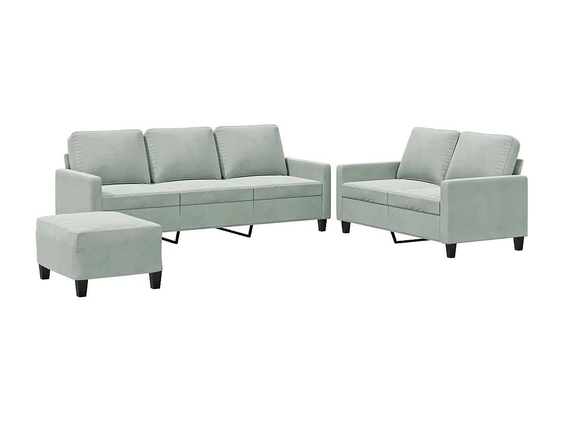 Conjunto de sofá de 3 piezas con cojines Terciopelo Gris Claro