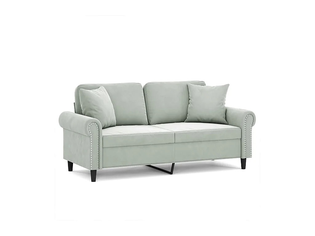 Sofá de 2 plazas con cojines gris claro de terciopelo de 140 cm