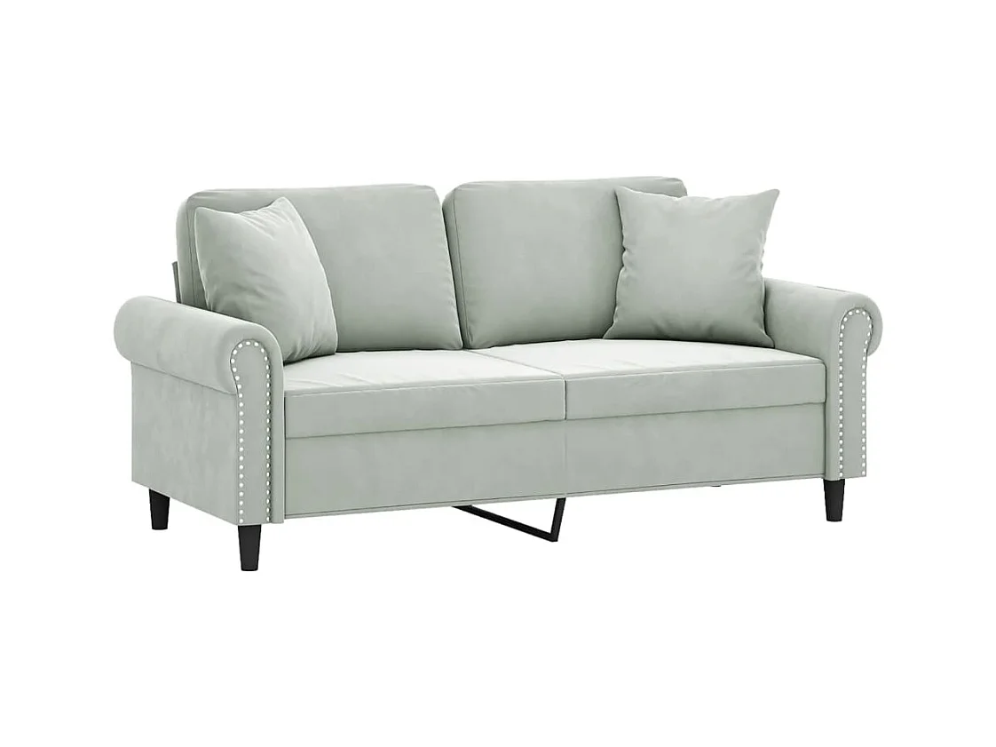 Sofá de 2 plazas con cojines gris claro de terciopelo de 140 cm