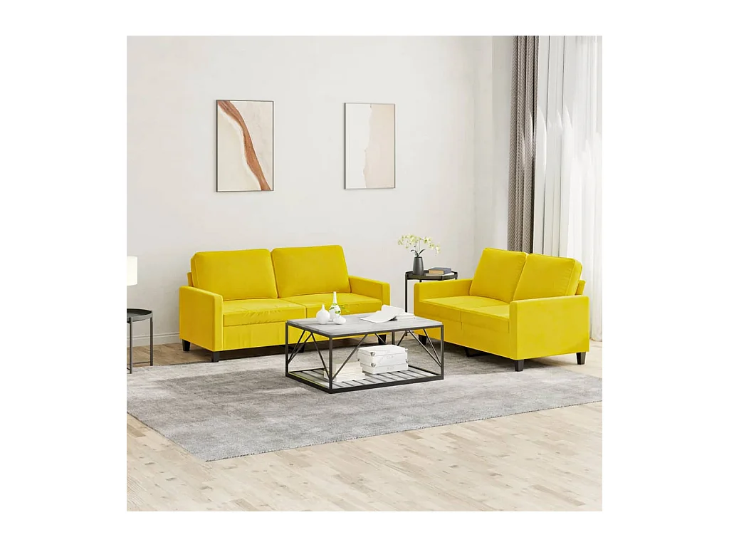 2-teiliges Sofaset mit Kissen Yellow Velvet
