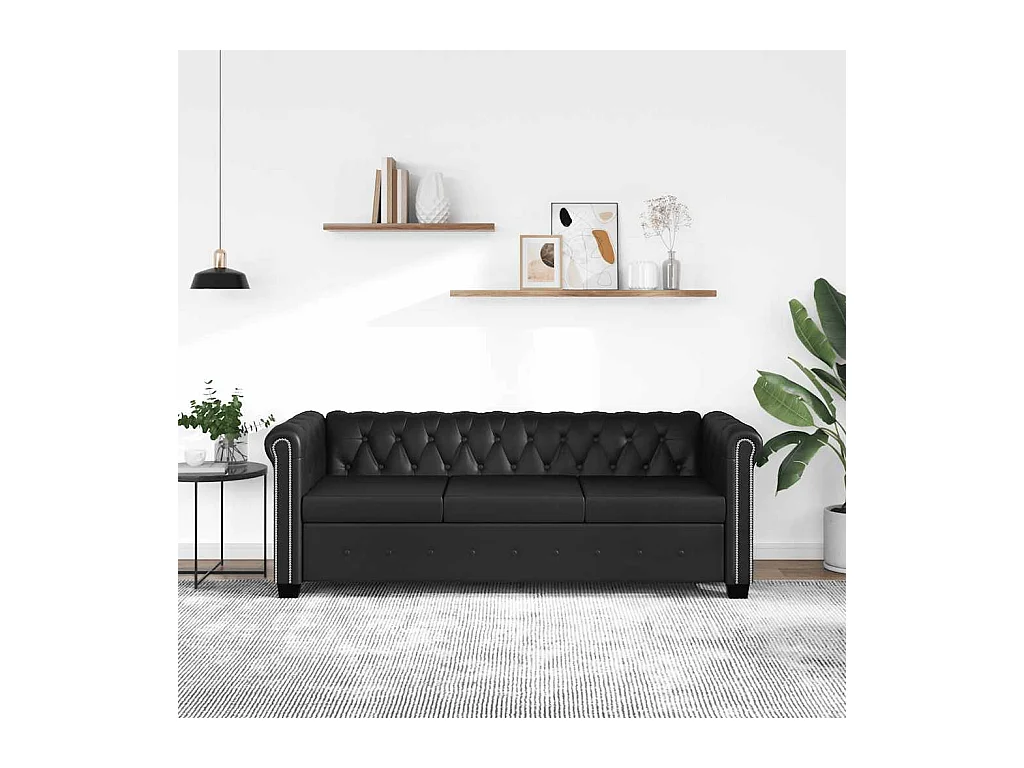 Divano Chesterfield a 3 posti in pelle sintetica nera