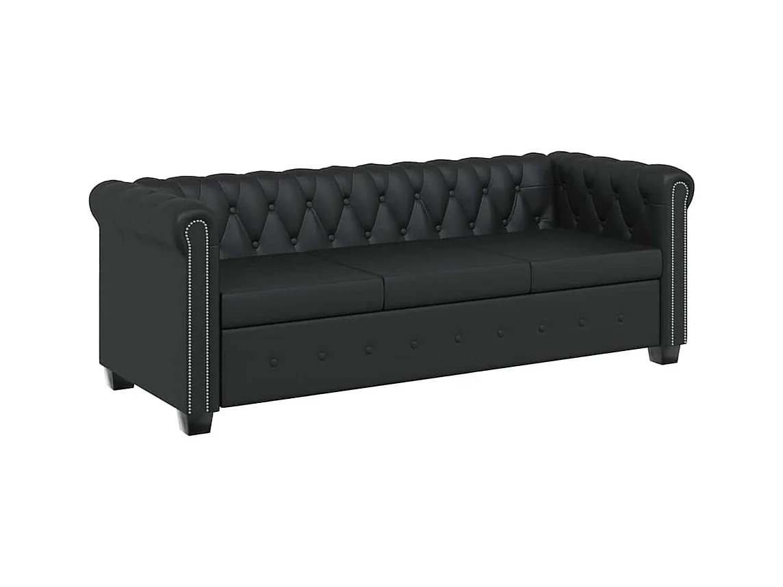 Divano Chesterfield a 3 posti in pelle sintetica nera