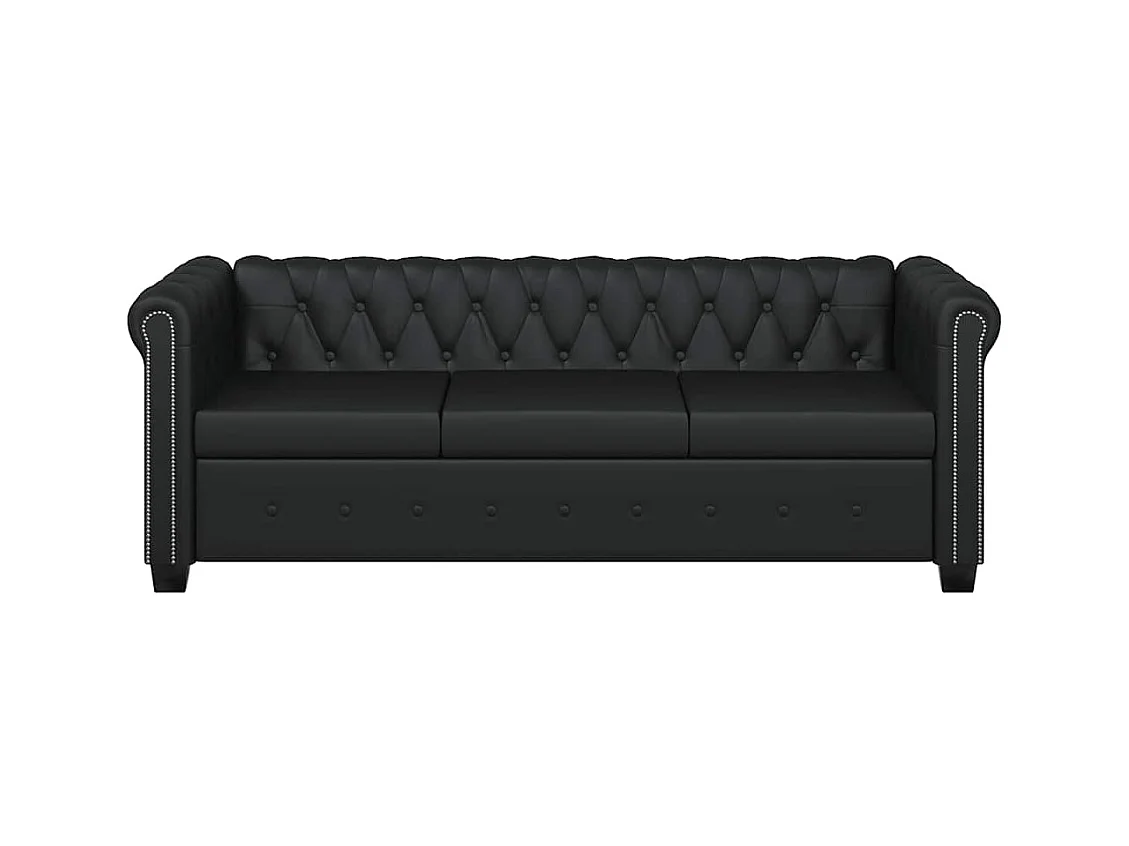 Divano Chesterfield a 3 posti in pelle sintetica nera
