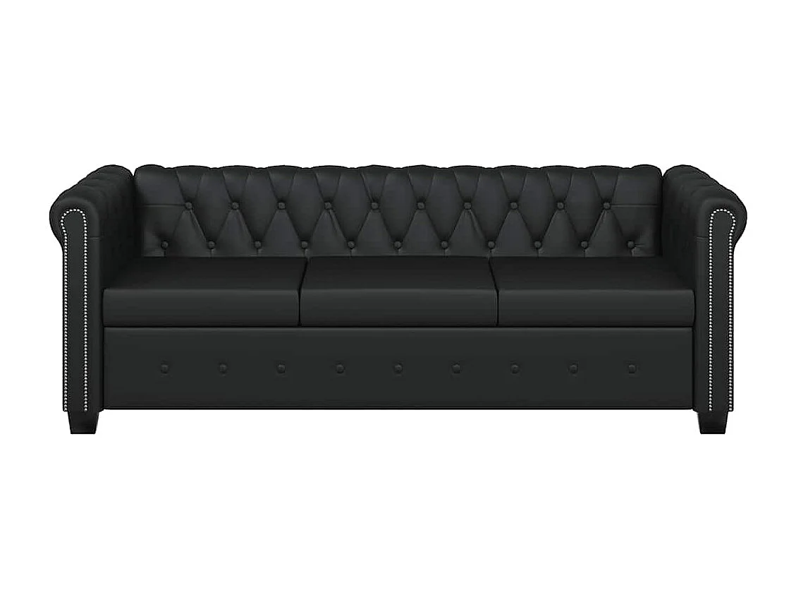Chesterfield 3-zitsbank in zwart kunstleer
