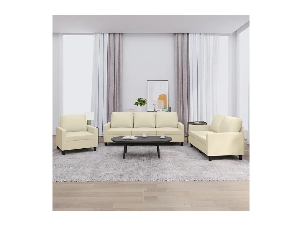 3-delige bankstel met kussens Crème Kunstleer