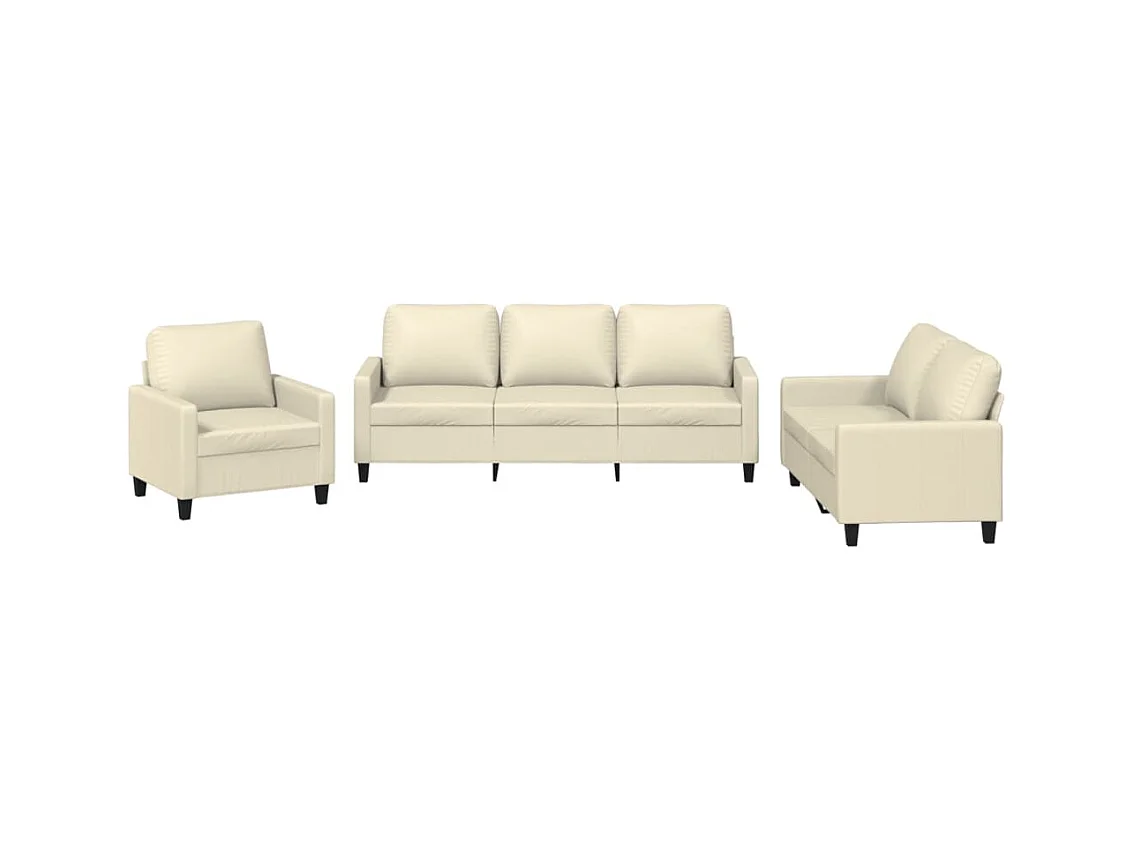 3-delige bankstel met kussens Crème Kunstleer