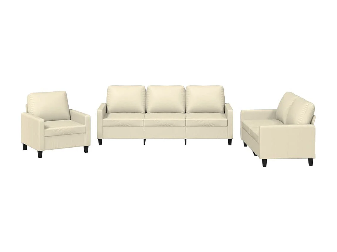 Conjunto de sofá de 3 piezas con cojines de piel sintética color crema