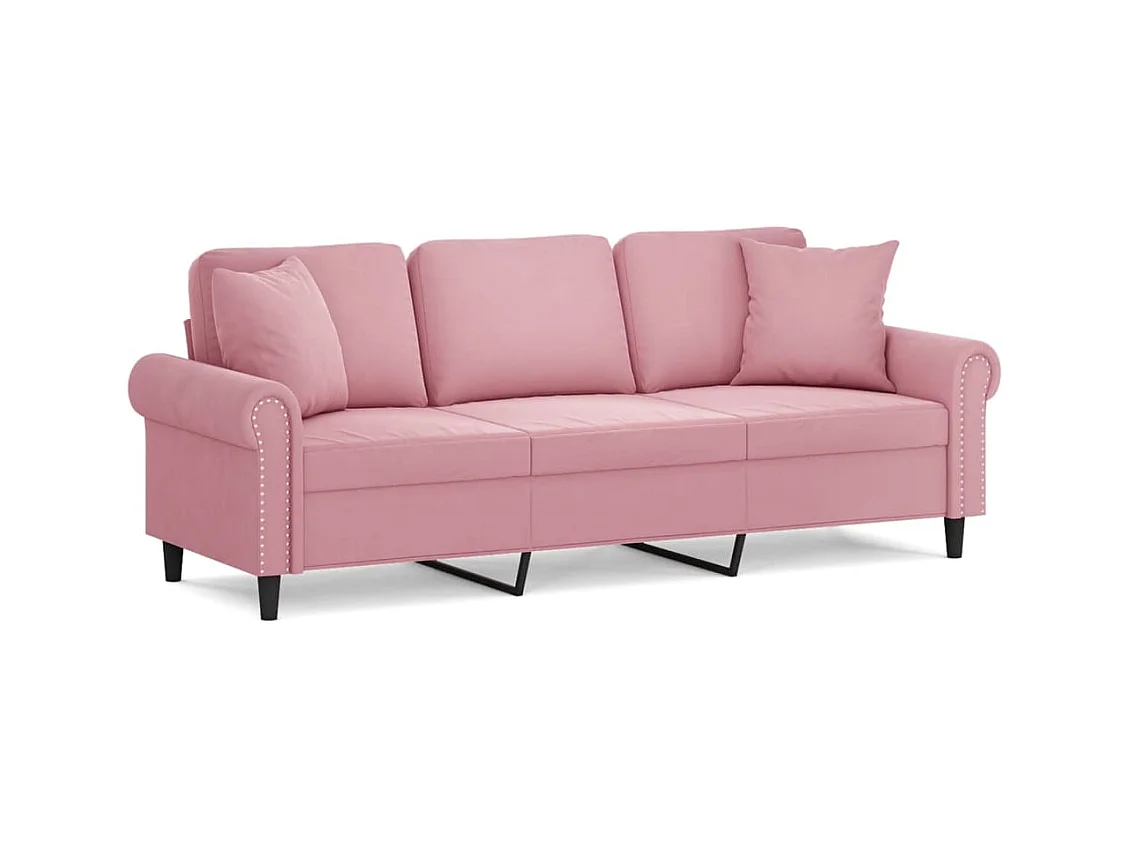 Divano 3 posti con cuscini decorativi rosa 180 cm in velluto