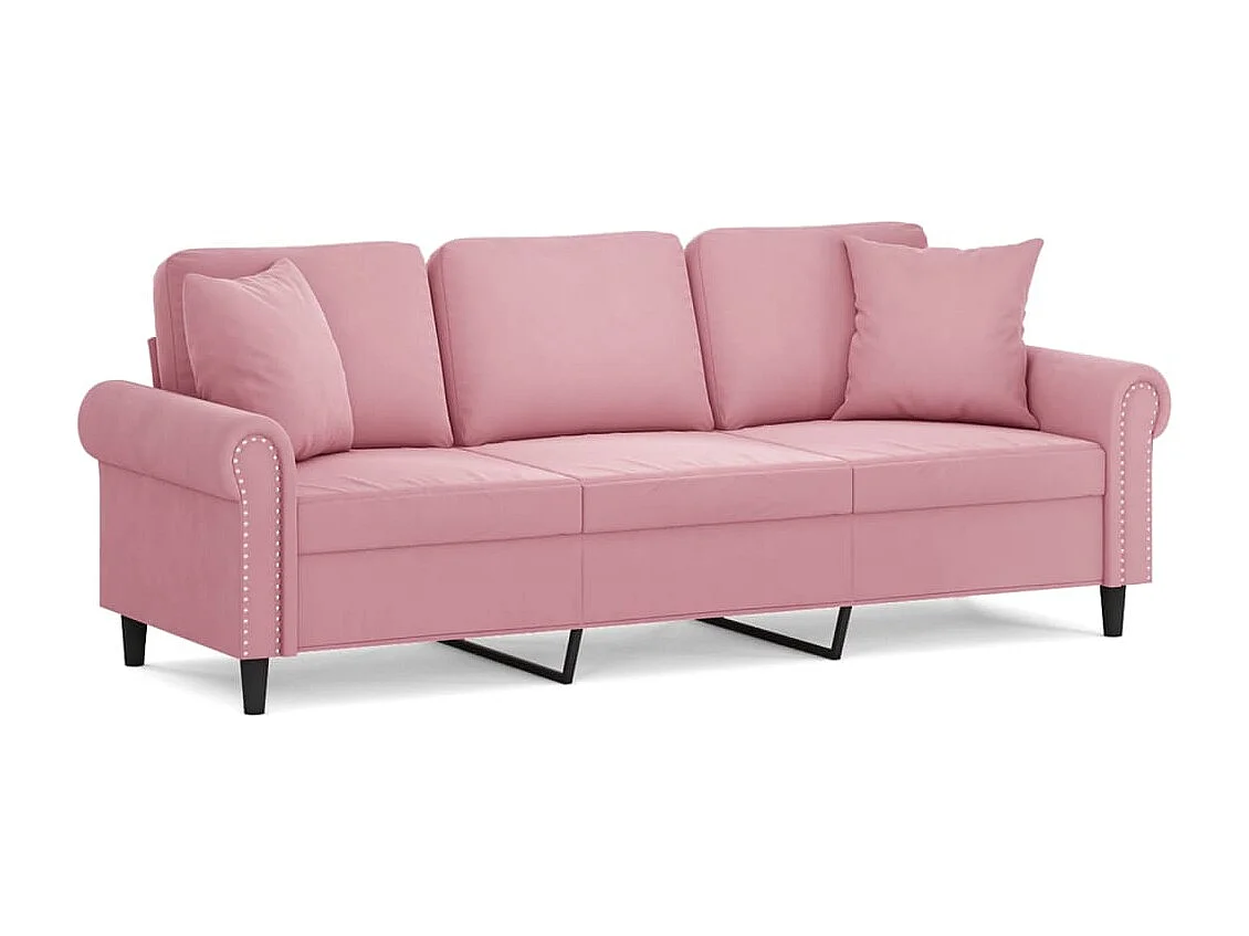 Divano 3 posti con cuscini decorativi rosa 180 cm in velluto