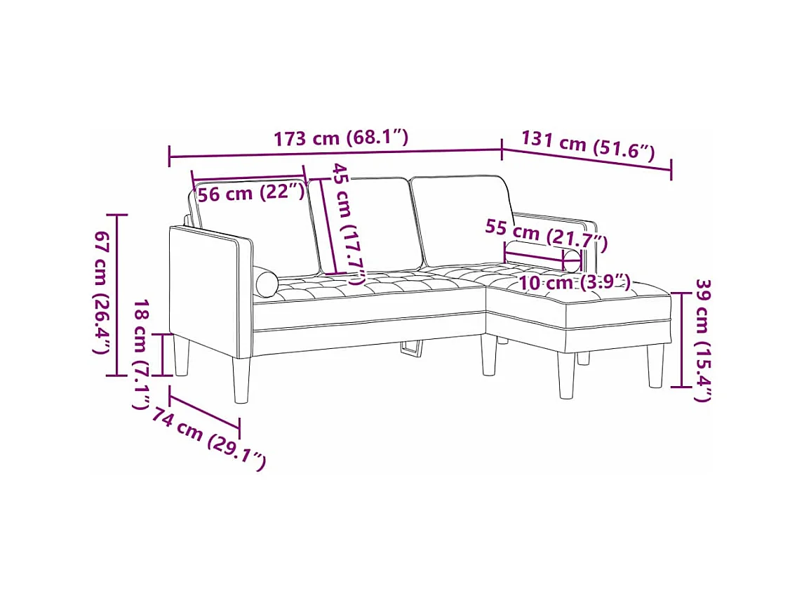 Ensemble de Canapés Bleu 173 x 131 x 67 cm Velours