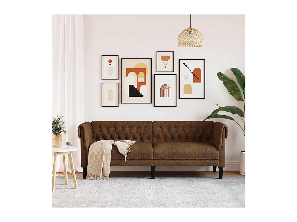 Divano Chesterfield a 3 posti in tessuto marrone