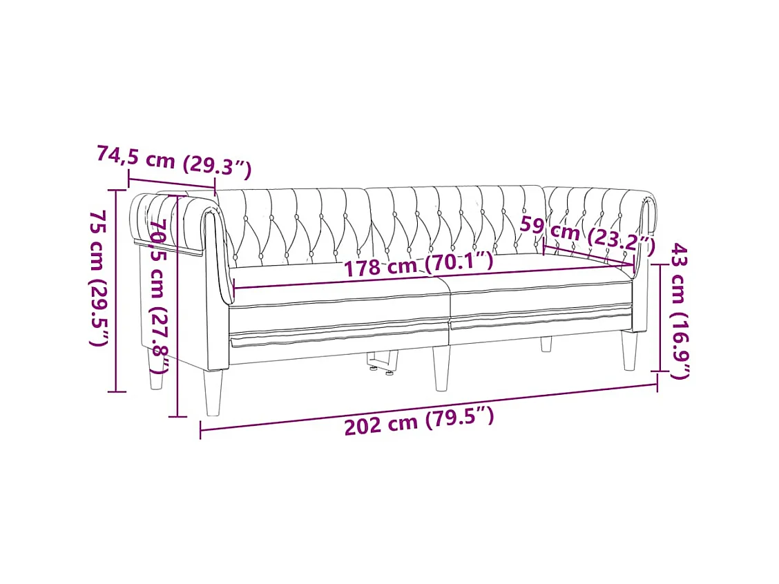 Divano Chesterfield a 3 posti in tessuto marrone