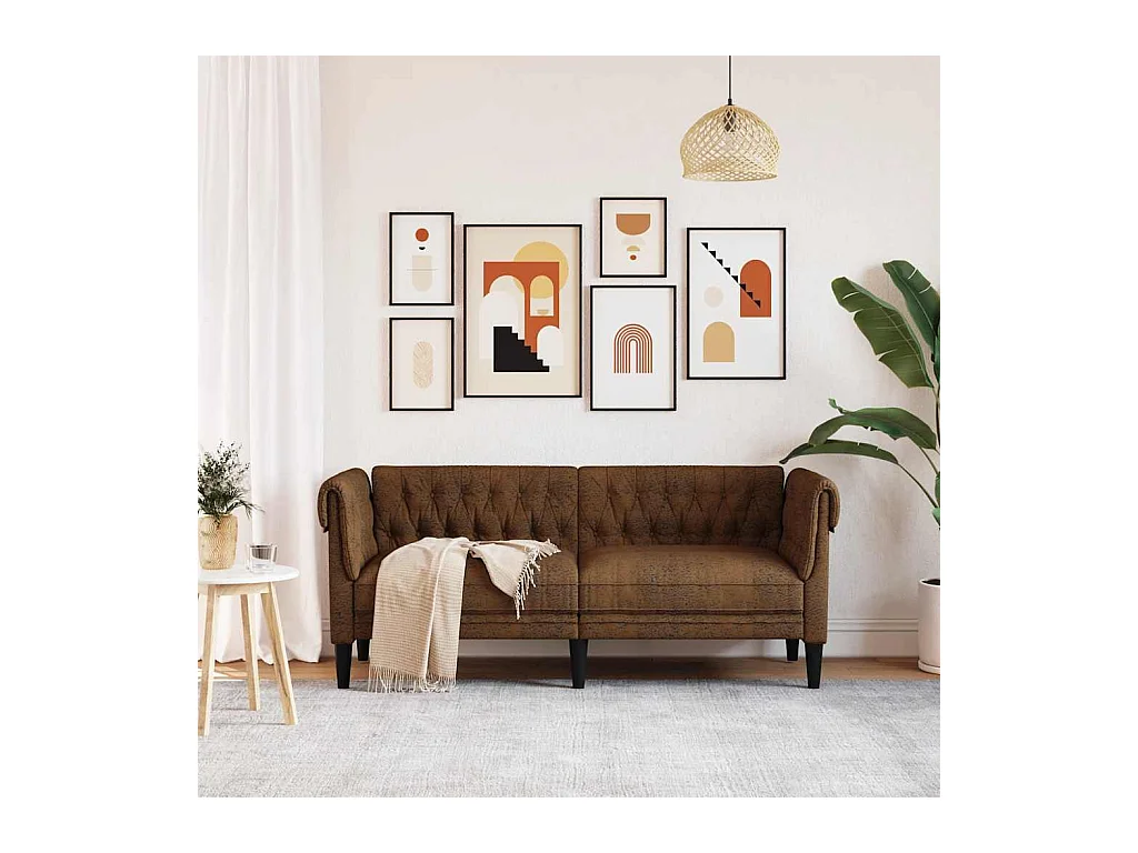 Chesterfield 2-Sitzer-Sofa aus braunem Stoff