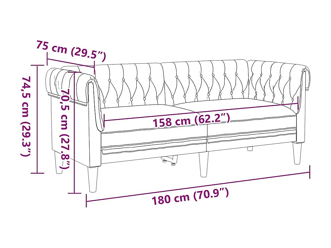 Chesterfield 2-Sitzer-Sofa aus braunem Stoff