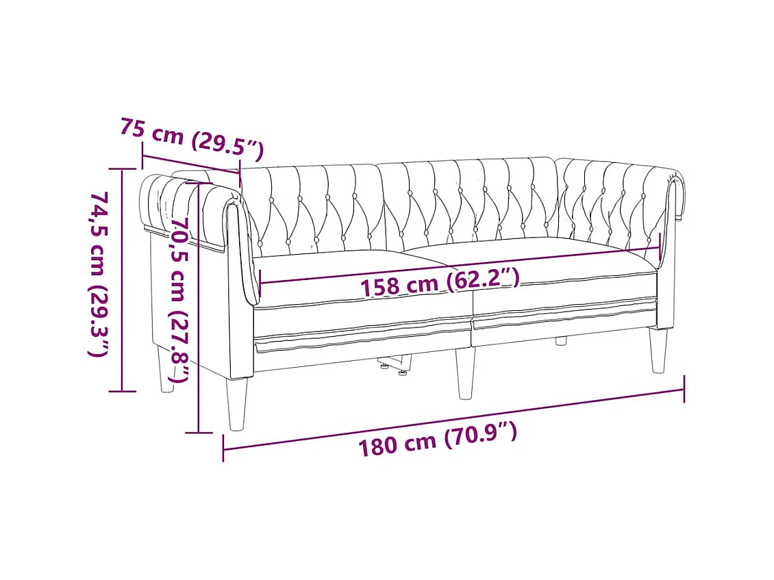 Chesterfield 2-zitsbank in bruine stof