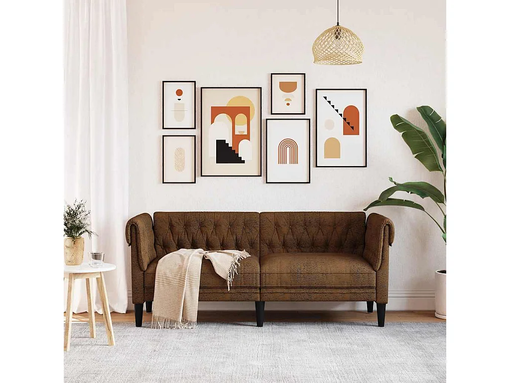 Sofá Chesterfield de 2 plazas en tela marrón