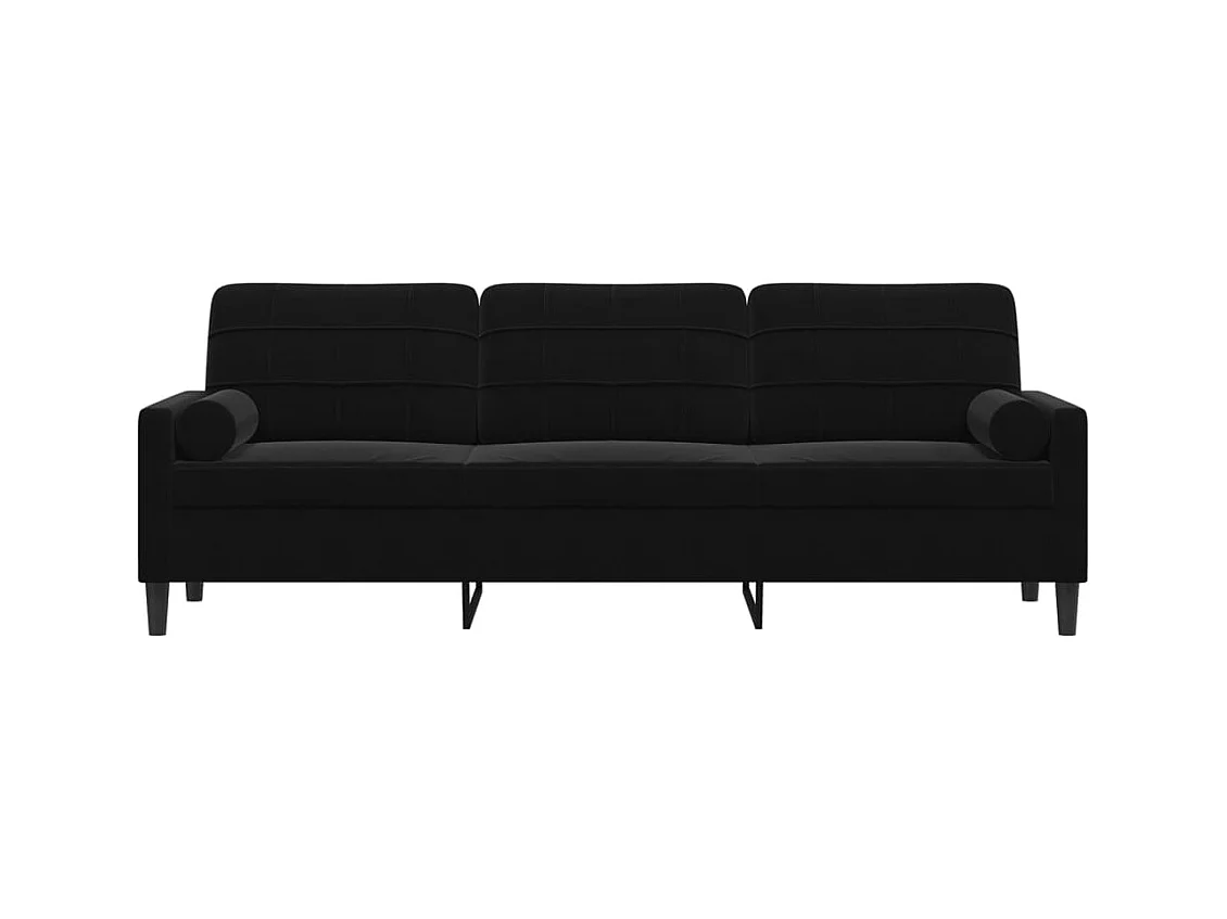 Sofá de 3 plazas con cojines decorativos de terciopelo negro de 210 cm.