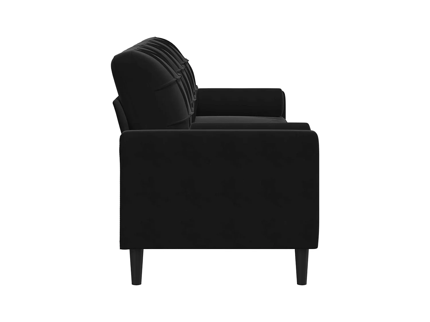 Sofá de 3 plazas con cojines decorativos de terciopelo negro de 210 cm.