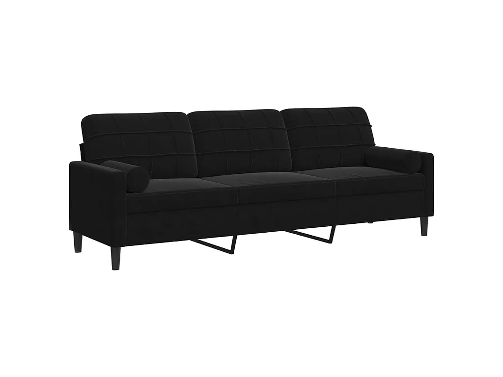 3-Sitzer-Sofa mit Dekokissen schwarz 210 cm Samt