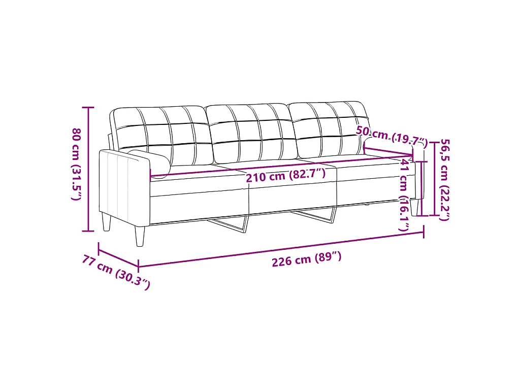 3-Sitzer-Sofa mit Dekokissen schwarz 210 cm Samt