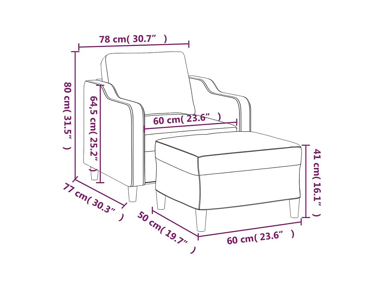Poltrona con poggiapiedi Marrone 60 cm Tessuto