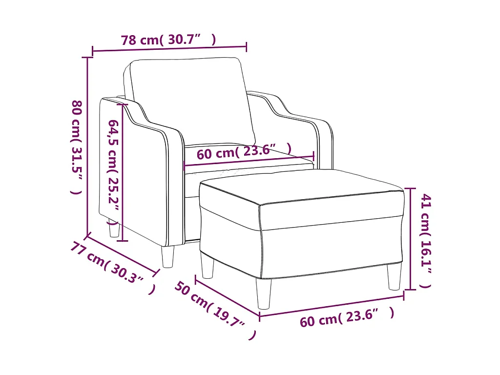 Sessel mit Fußstütze Braun 60 cm Stoff