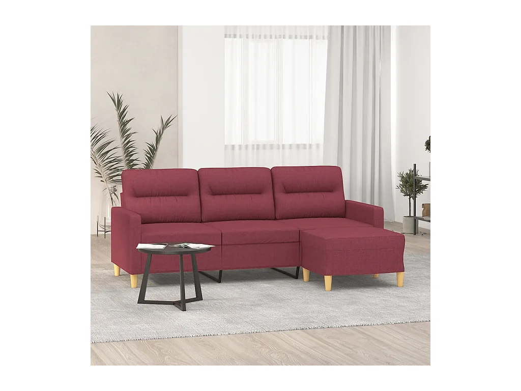 Divano 3 posti con poggiapiedi Rosso bordeaux 180 cm Tessuto