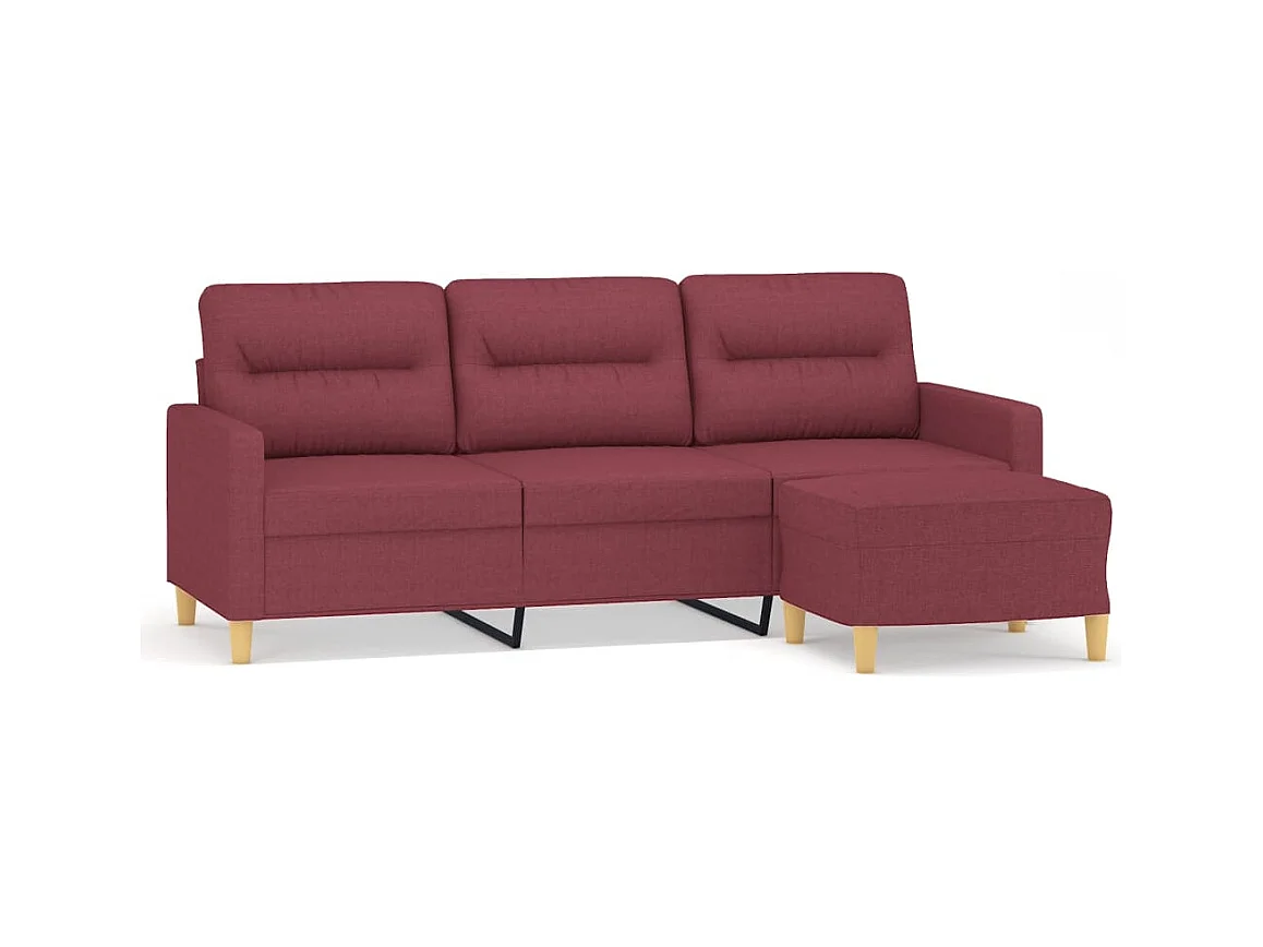 Divano 3 posti con poggiapiedi Rosso bordeaux 180 cm Tessuto