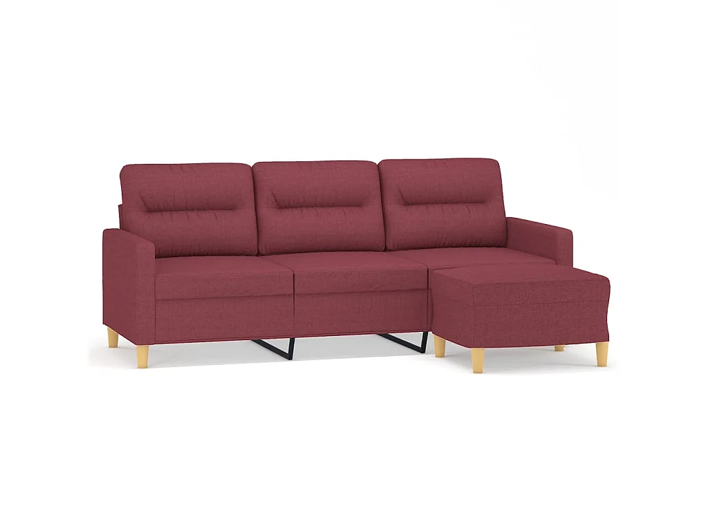 3-Sitzer-Sofa mit Fußhocker Burgunderrot 180 cm Stoff