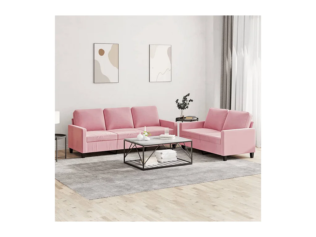 Set di divani 2 pezzi con cuscini, velluto rosa