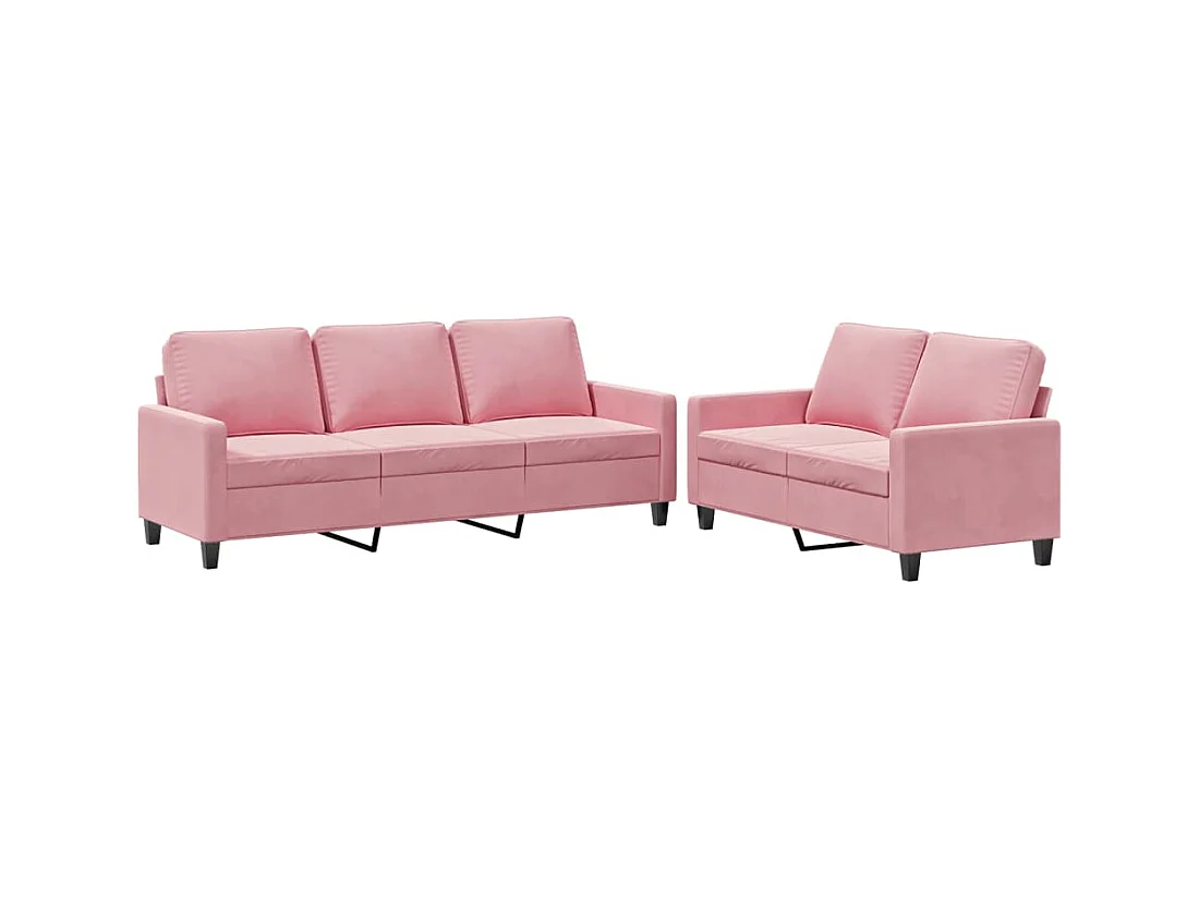 2-delige bankstel met kussens, roze fluweel