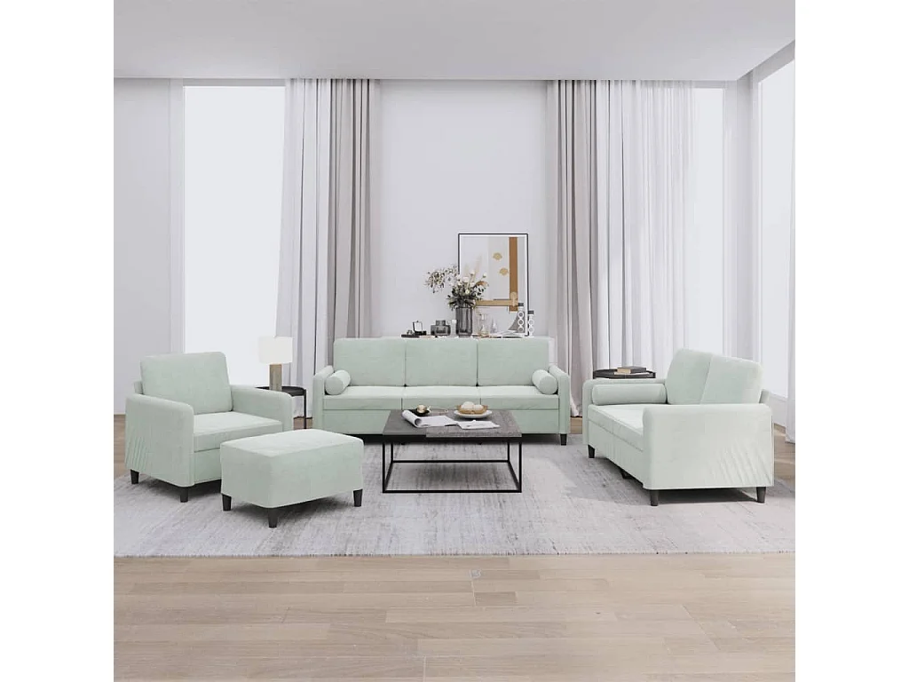Conjunto de sofá de 4 piezas con cojines de terciopelo gris claro