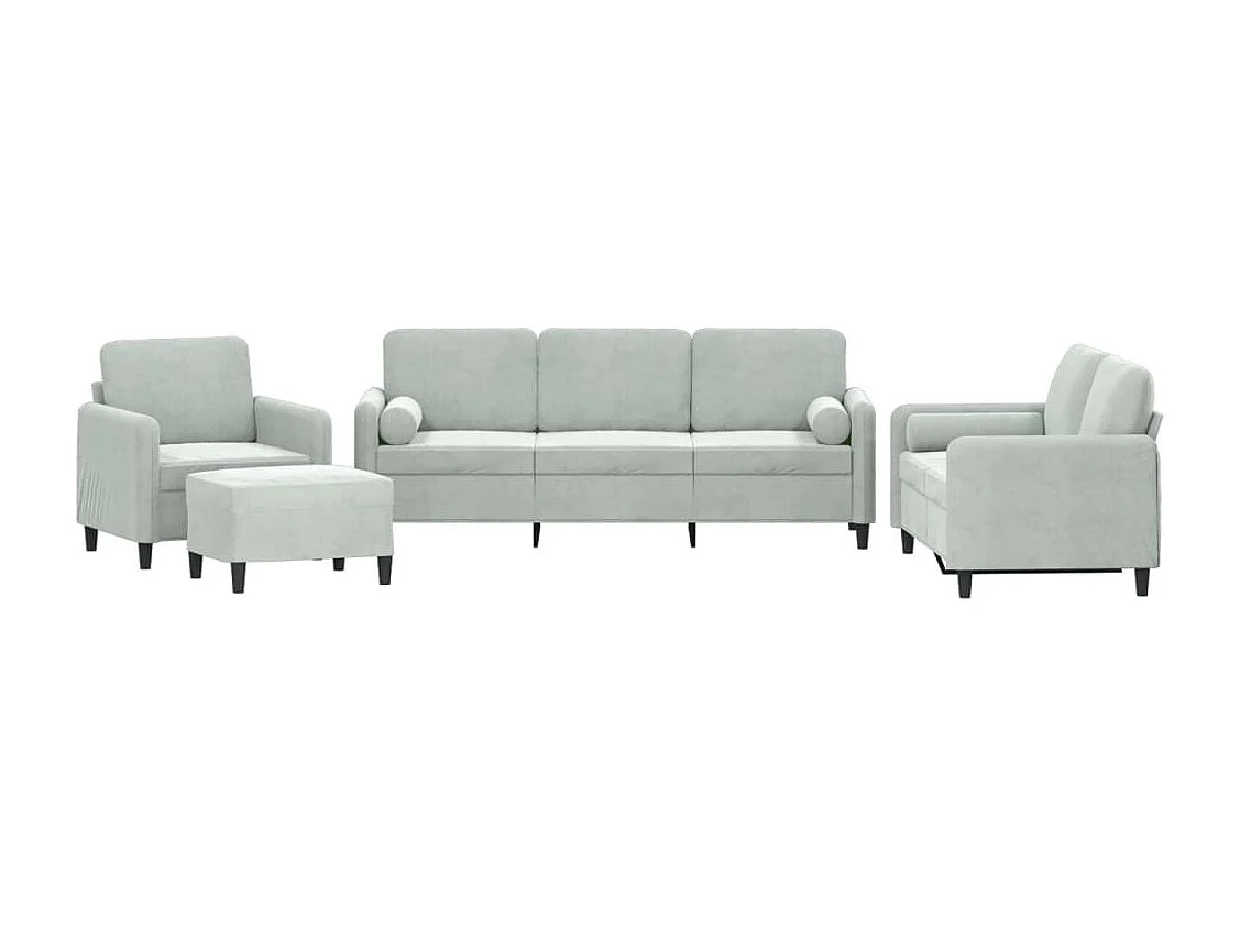 Conjunto de sofá de 4 piezas con cojines de terciopelo gris claro