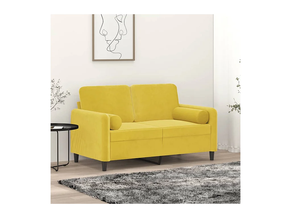 Divano 2 posti con cuscini decorativi giallo 120 cm velluto