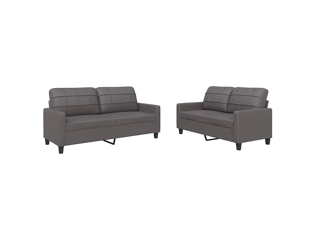 Conjunto de sofá de 2 piezas con cojines de piel sintética gris