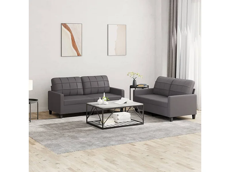 2-teiliges Sofaset mit Kissen Graues Kunstleder