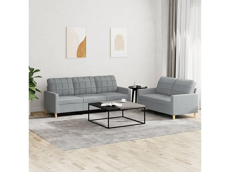 Set di divani 2 pezzi con cuscini in tessuto grigio chiaro