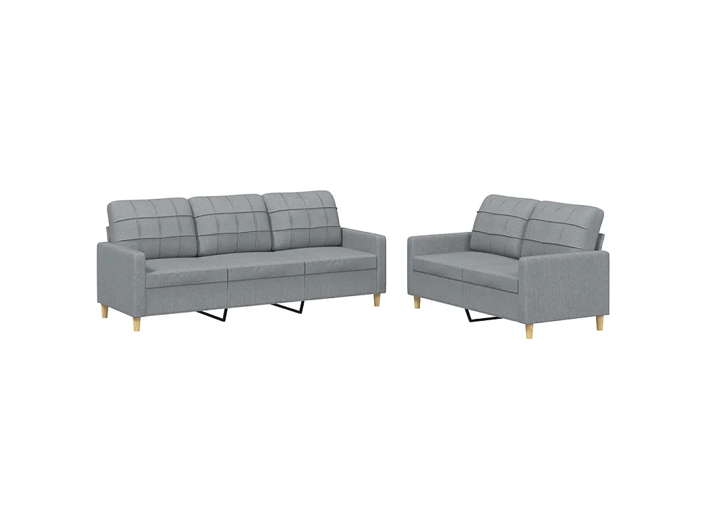Ensemble de canapés 2 pcs avec coussins Gris clair Tissu